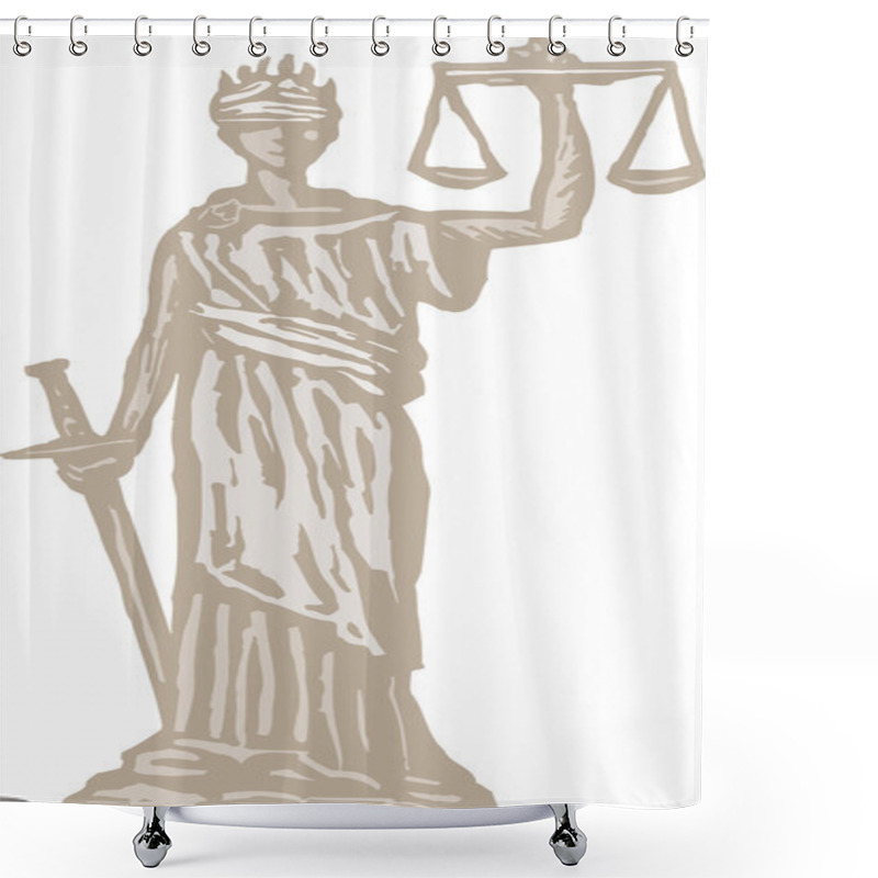 Personality  Woodcut Illustration Of Lady Justice Or Scales Of Justice Shower Curtains