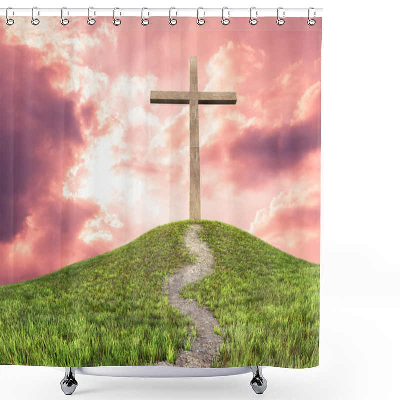 Personality  Cross On Hill Shower Curtains