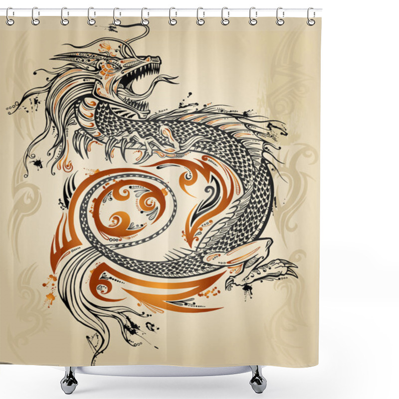 Personality  Dragon Doodle Sketch Tattoo Icon Tribal Grunge Vector Shower Curtains