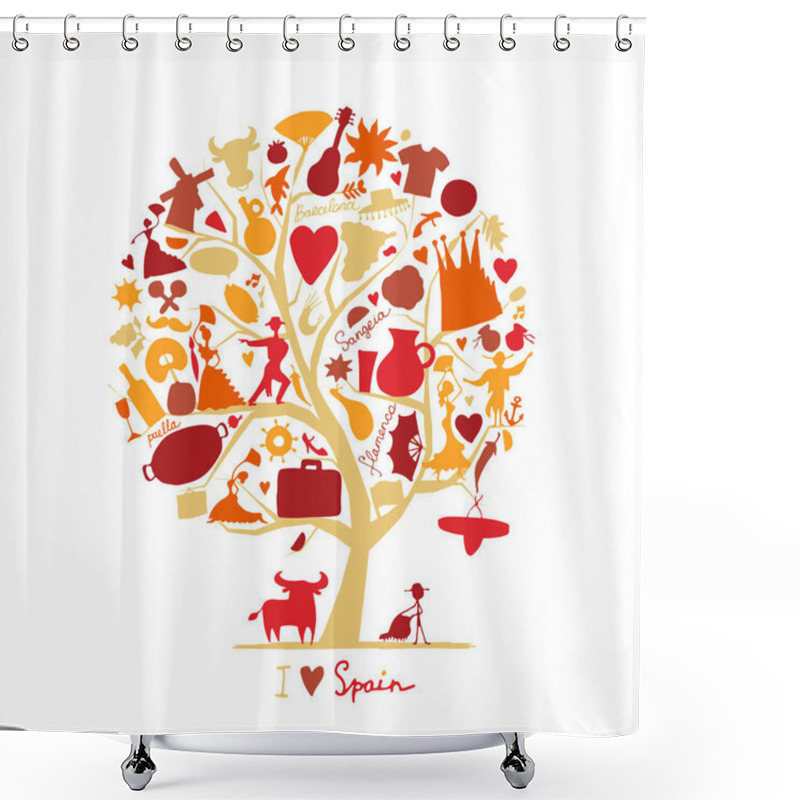 Personality  Art Tree With Spain Symbols For Your Design Shower Curtains