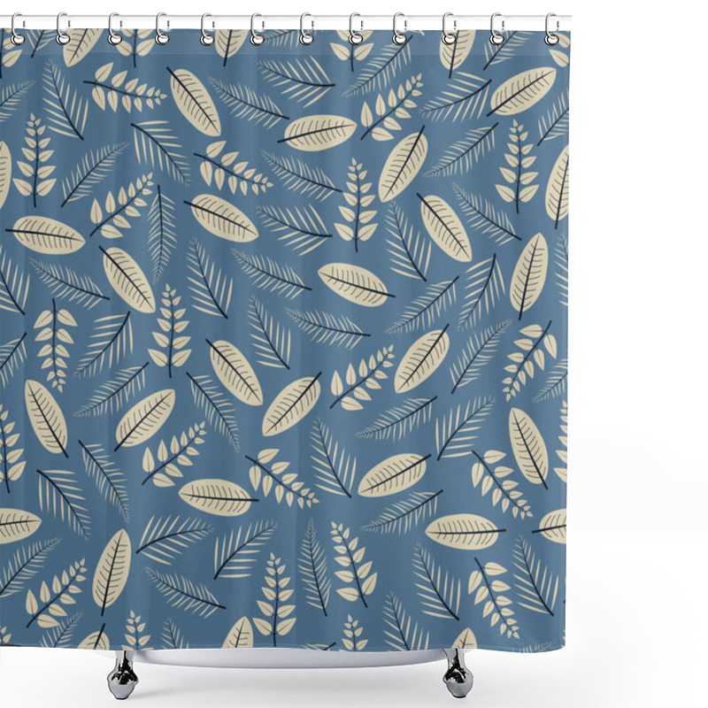 Personality  Floral Seamless Pattern. Monochromatic Foliage Surface Design Of Palm Leaves And Branchlets Shower Curtains