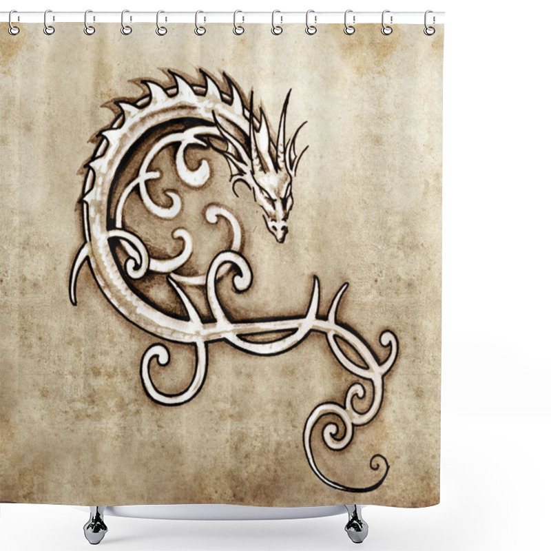 Personality  Sketch Of Tattoo Art, Decorative Dragon Shower Curtains