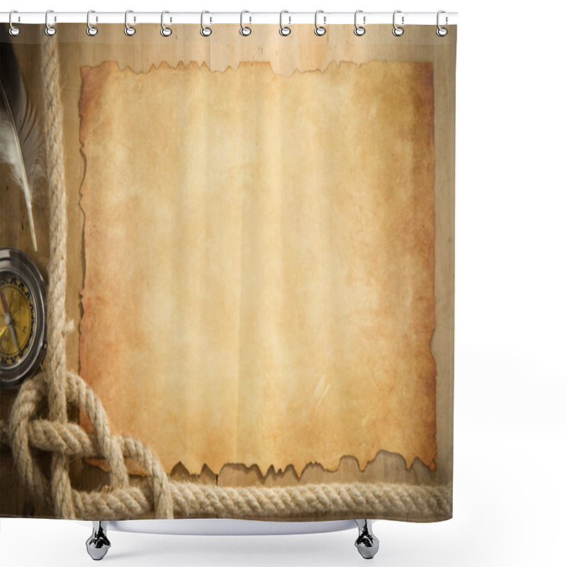 Personality  Ship Ropes And Compass At Parchment Old Paper Shower Curtains