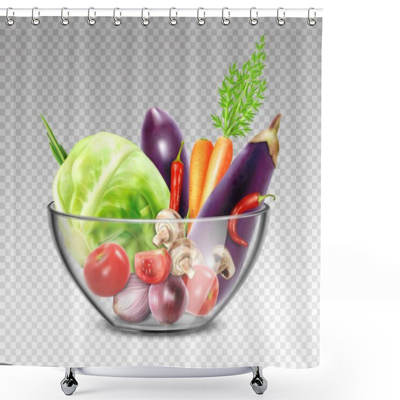 Personality  Realistic Vegetables In Glass Bowl Shower Curtains