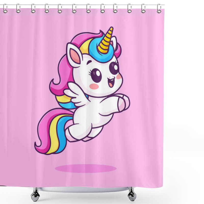 Personality  Cute Unicorn Jumping Cartoon Vector Icon Illustration. Animal Nature Icon Concept Isolated Shower Curtains