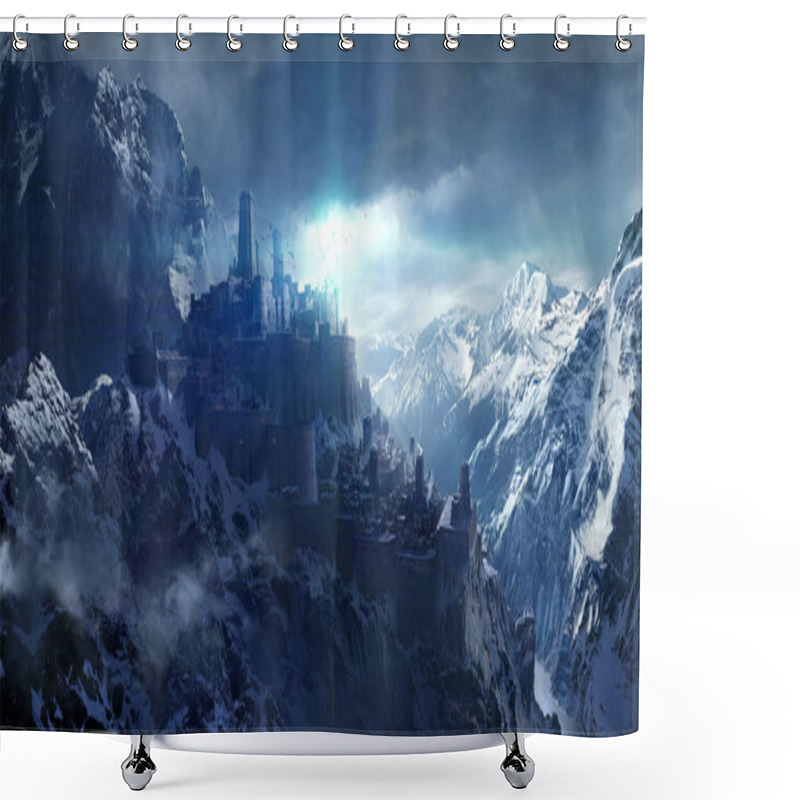 Personality  Snow-capped Mountains Between The Castle,3d Rendering. Shower Curtains