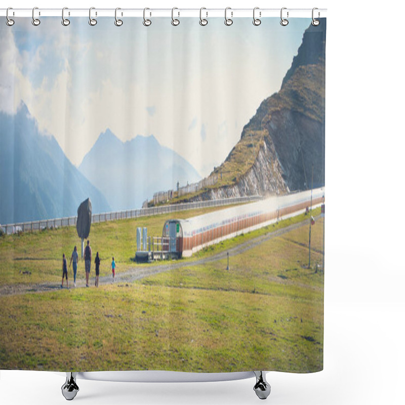 Personality  Saint Lary Soulan, France - August 20, 2018: Family Who Walks On The Ski Slopes Of A Resort Without Snow In Summer Shower Curtains