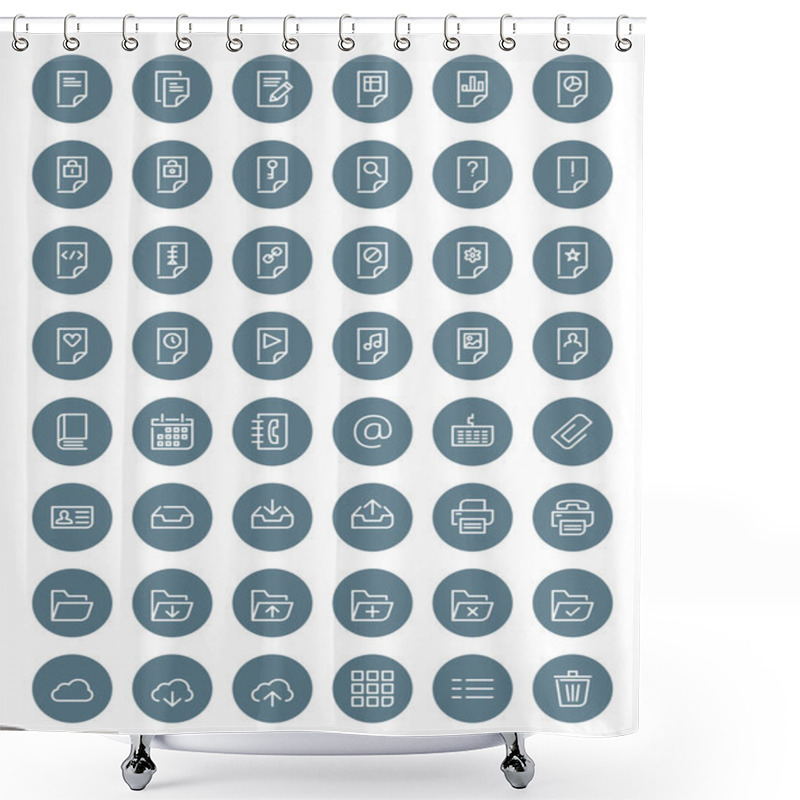 Personality  Thin Line Document Icons Set For Web And Mobile Apps. White And Gray Colors Flat Design. Document, File, Folder, Cloud, Printer, Archive Shower Curtains