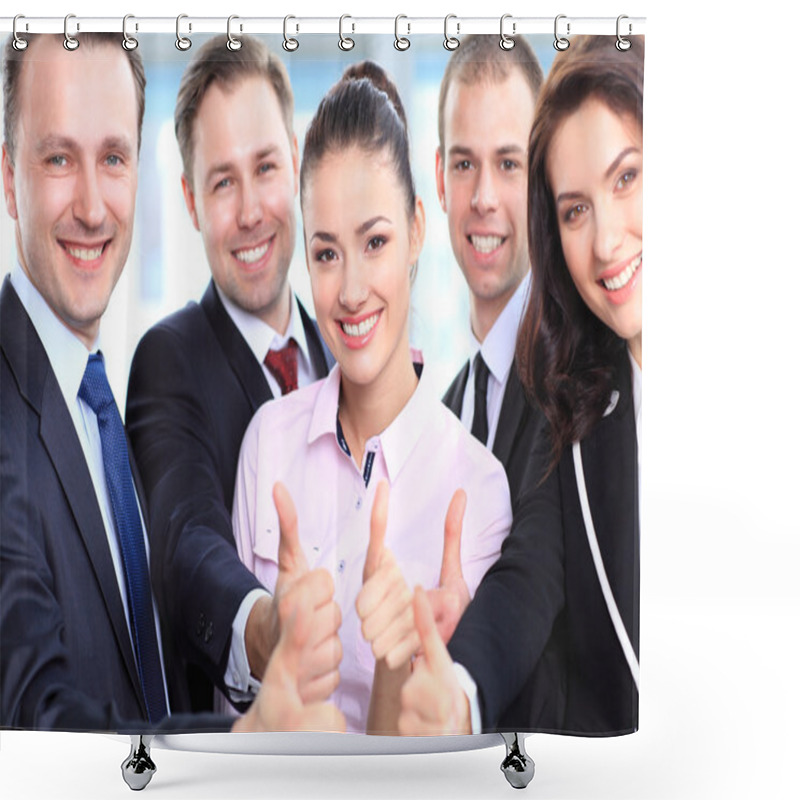 Personality  Successful Young Business Showing Thumbs Up Sign Shower Curtains