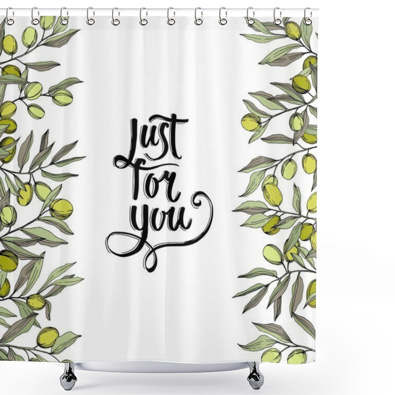 Personality  Olive Tree In A Vector Style Isolated. Green Engraved Ink Art. Shower Curtains