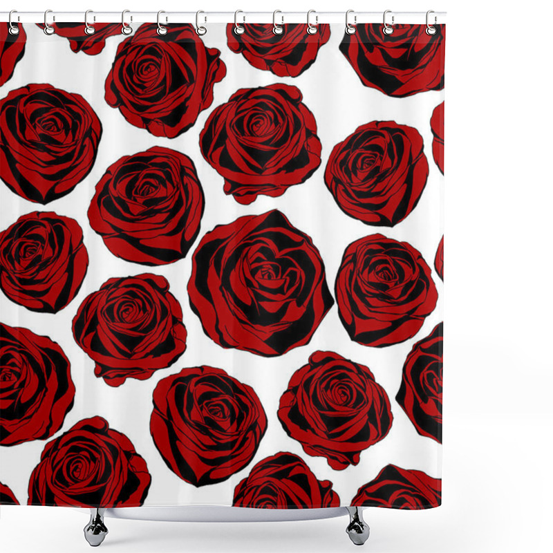 Personality  Seamless Background With Red Roses. Vector Shower Curtains