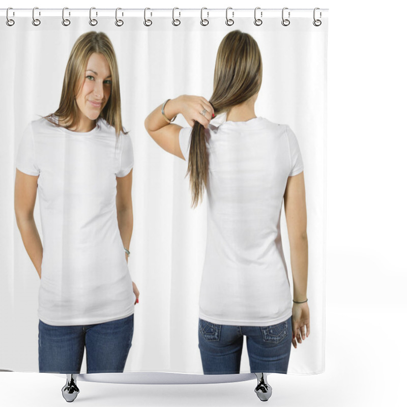 Personality  Female Wearing Blank White Shirt Shower Curtains