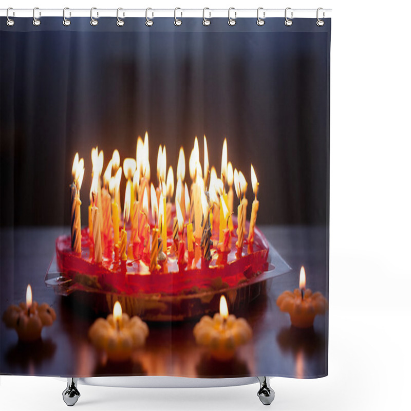 Personality  Strawberry Cake With Lots Of Candles Shower Curtains