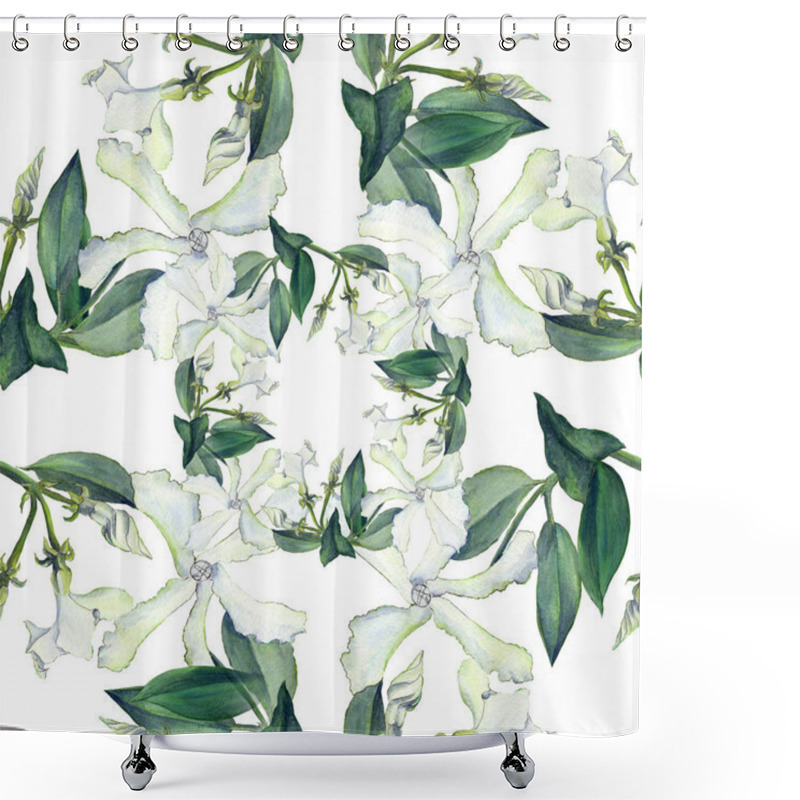 Personality  Jasmine - Flowers, Buds, Leaves. Seamless Background. Collage Of Flowers On A Watercolor Background Shower Curtains