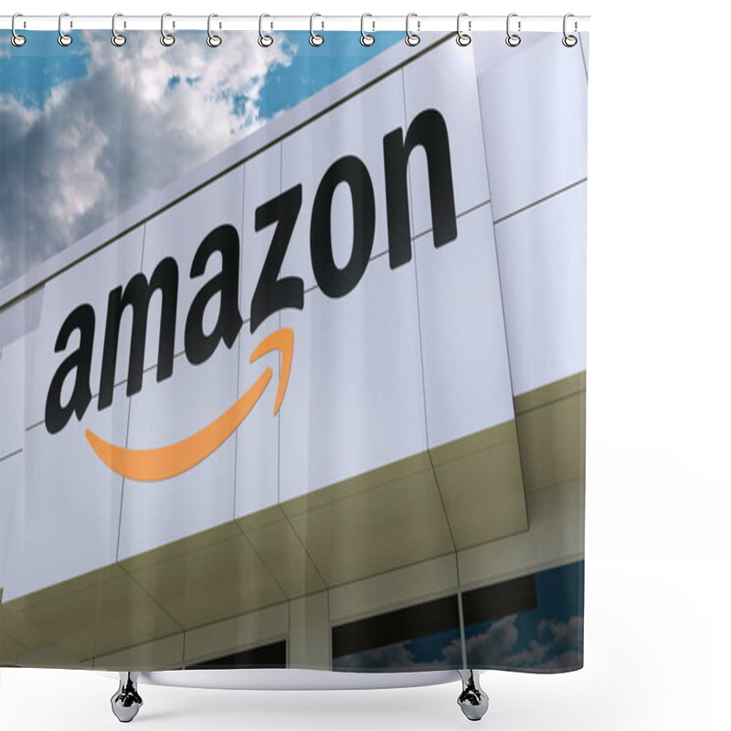 Personality  Amazon.com Logo On The Modern Building Facade. Editorial 3D Rendering Shower Curtains