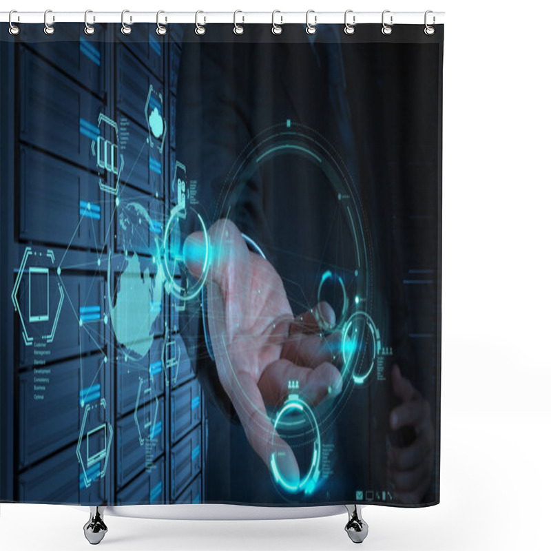 Personality  Businessman Working With A Cloud Computing Diagram On The New Co Shower Curtains