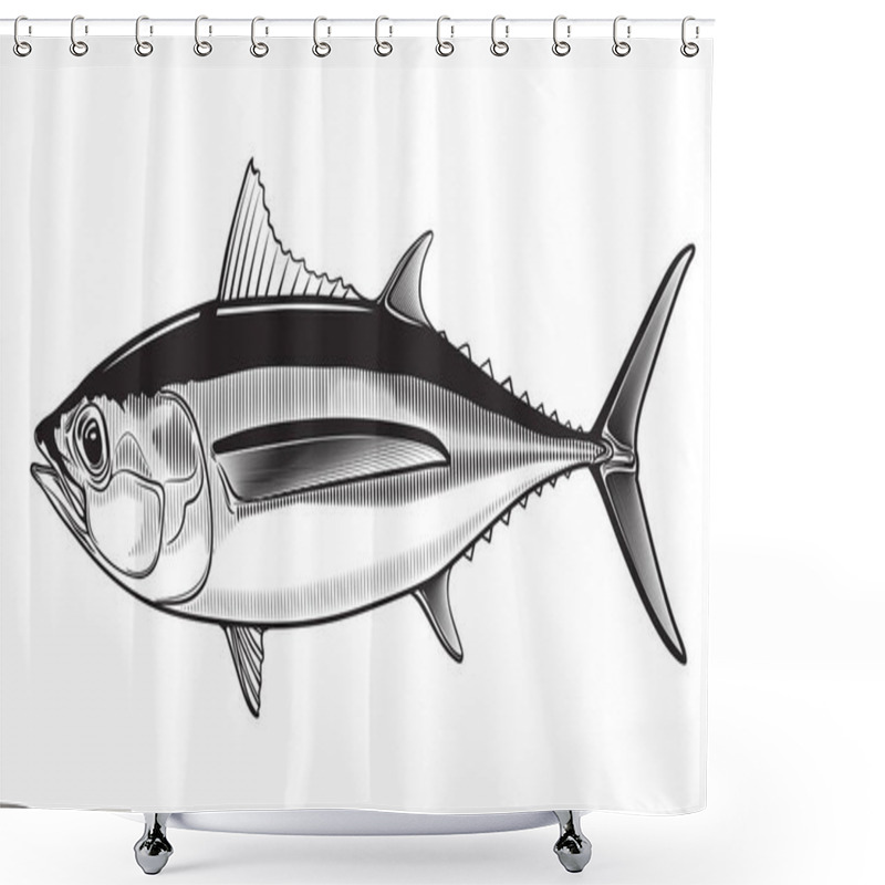 Personality  Tuna Yellow Fin Big Eye Simple Emlem Isolated On White Background . Vector Illustration  Shower Curtains