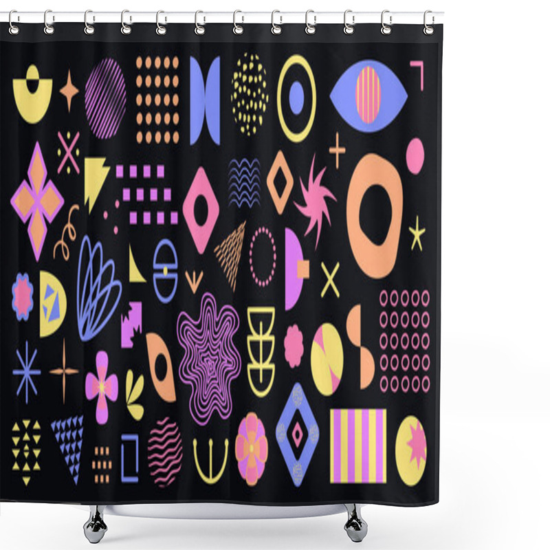 Personality  Color Brutalist Elements Set, Geometric Shapes And Primitive Figures Of Memphis And Swiss Design, Vector Shapes Of Y2k Style Shower Curtains