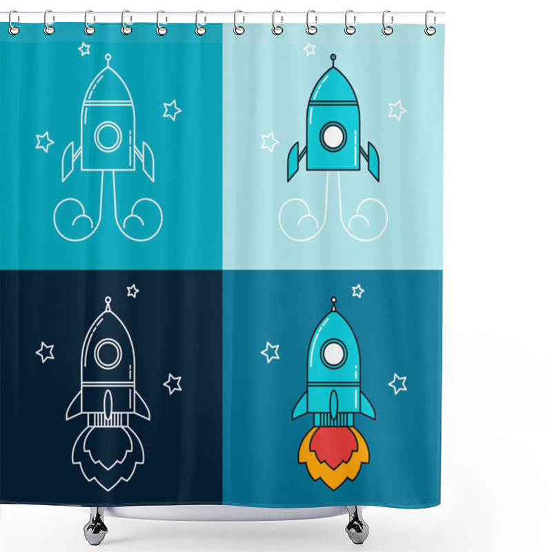 Personality  Starting Rocket Illustration Outline And Flat Style. Shower Curtains