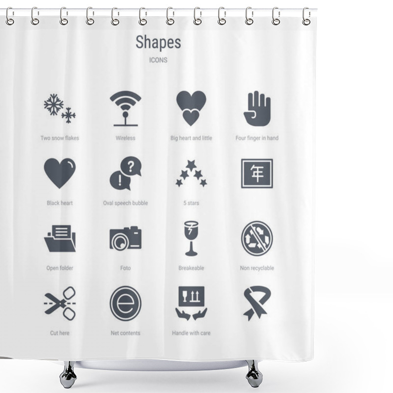 Personality  Set Of 16 Vector Icons Such As  , Handle With Care, Net Contents Shower Curtains