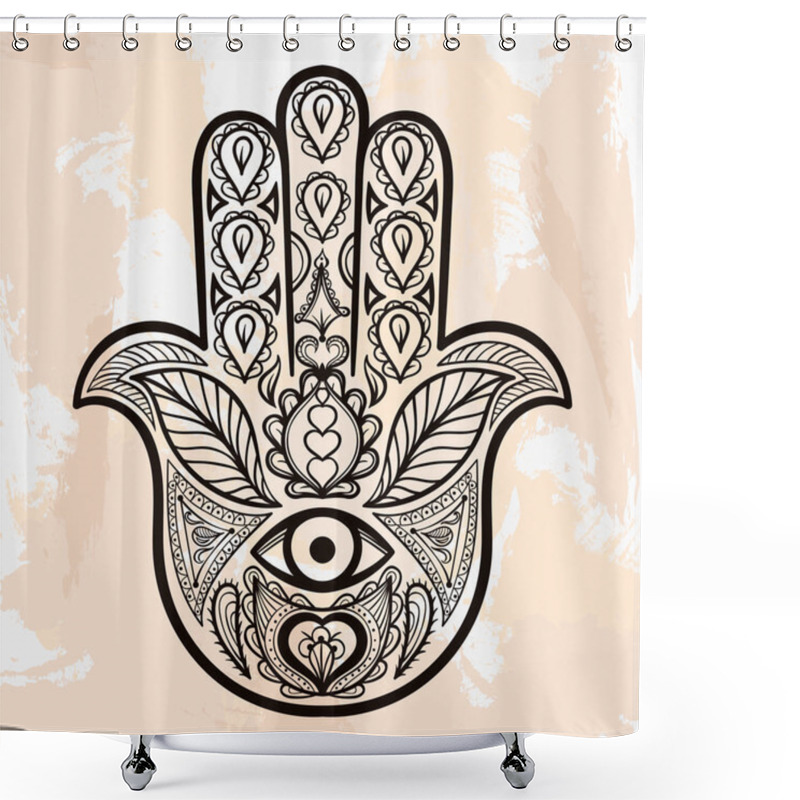 Personality  Zentangle Vector Hamsa Hand, Tattoo In Boho Style, Religion Spir Shower Curtains