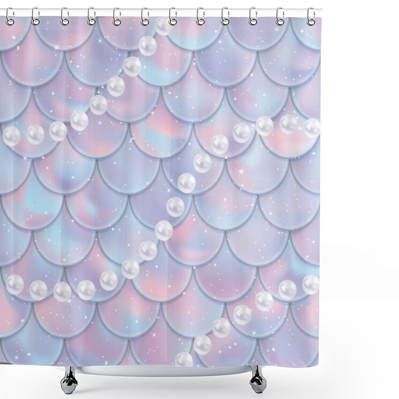 Personality  Fish Scales And Pearls Seamless Pattern. Mermaid Tail Texture. Vector Illustration Shower Curtains