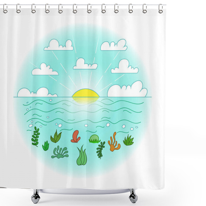 Personality  Serene Ocean Scene With Sunrise & Marine Plants Shower Curtains