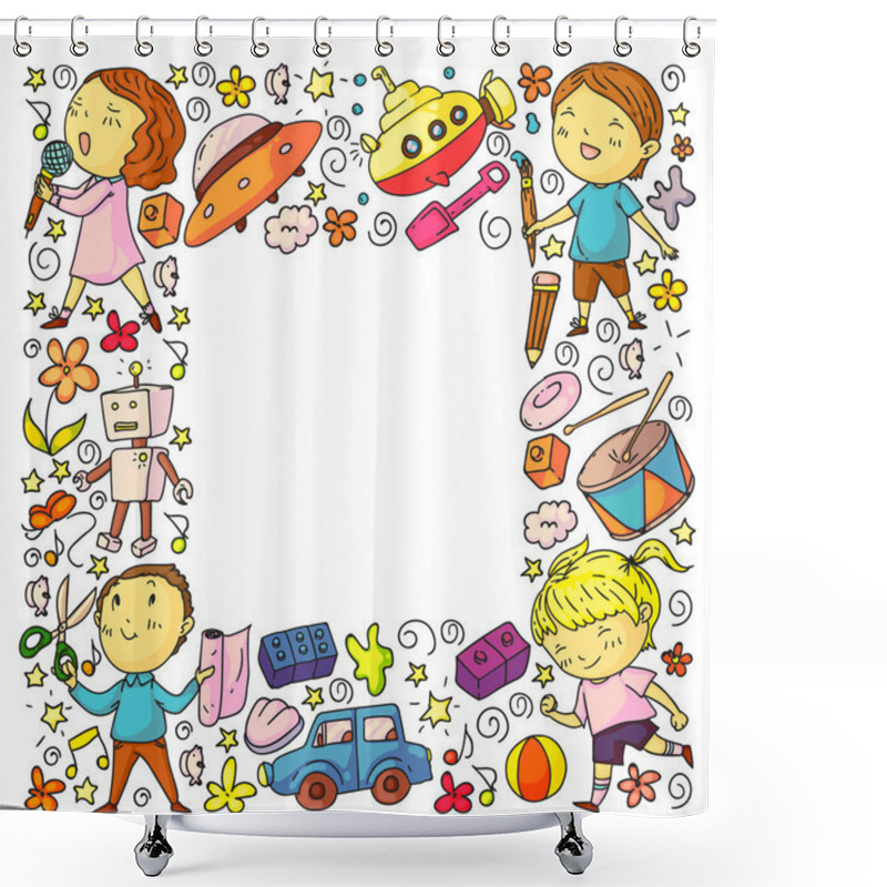 Personality  Painted By Hand Style Pattern On The Theme Of Childhood. Vector Illustration For Children Design. Shower Curtains