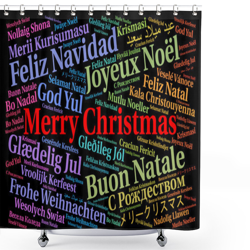 Personality  Merry Christmas In Different Languages Word Cloud  Shower Curtains