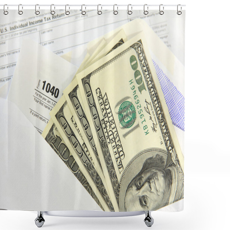 Personality  Tax Forms With Dollar Bills Shower Curtains