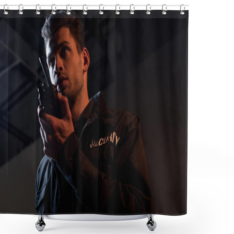 Personality  Handsome Guard In Uniform Talking On Walkie-talkie Shower Curtains