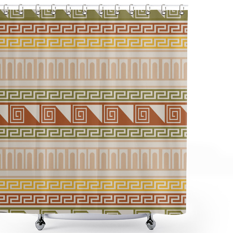 Personality  Seamless Pattern With Greek Ornament. Ornamental Folk Design Of Surfaces. Vector Illustration. Shower Curtains