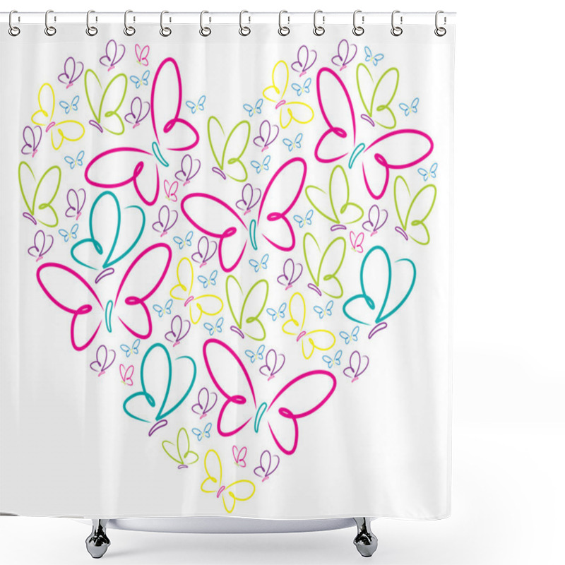 Personality  Hand Drawn Butterflies In A Heart Shape In Vector Format. Shower Curtains