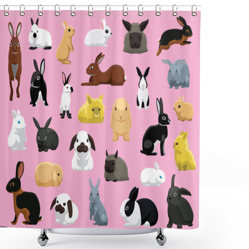 Personality  Various Domestic Rabbit Breeds Cartoon Vector Illustration Shower Curtains