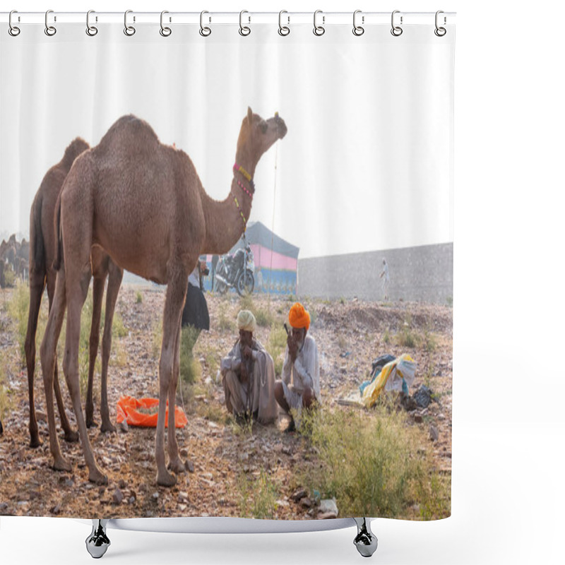 Personality  Pushkar, Rajasthan / India - November 2019 : Indian  People On  Pushkar Camel Fair 2019. Shower Curtains