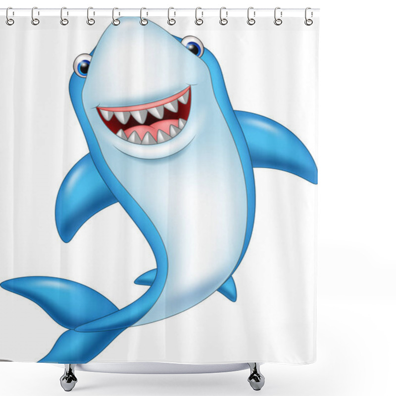 Personality  Cartoon Smiling Shark Isolated On White Background Shower Curtains