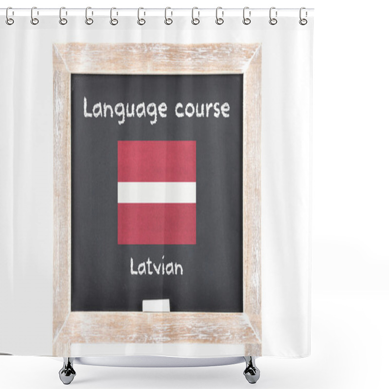 Personality  Language Course With Flag On Board Shower Curtains