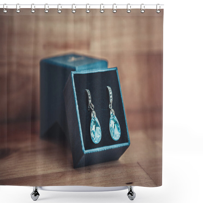 Personality  Pair Of Blue Crystal Earrings Shower Curtains