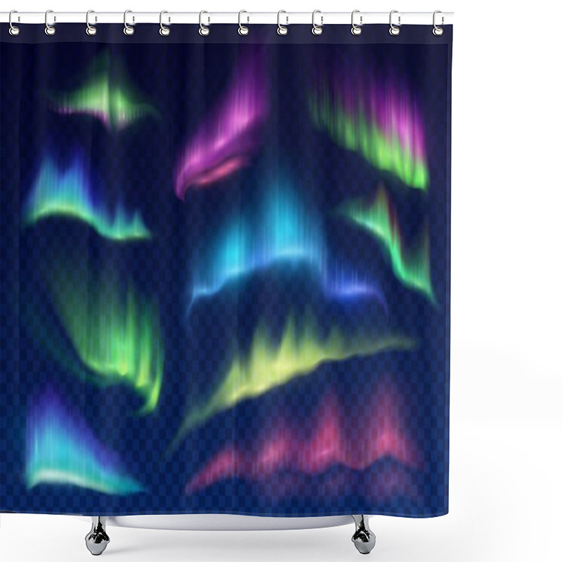 Personality  Arctic Aurora Borealis, Vector Polar Lights, Northern Natural Phenomena Isolated On Transparent Background. Amazing Iridescent Glowing Wavy Illumination On Night Sky. Realistic 3d Shining Aurora Set Shower Curtains