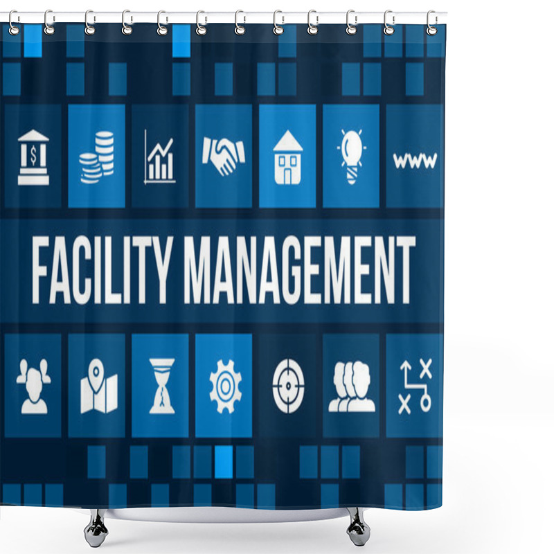 Personality  Facility Management Concept Image With Business Icons And Copyspace. Shower Curtains