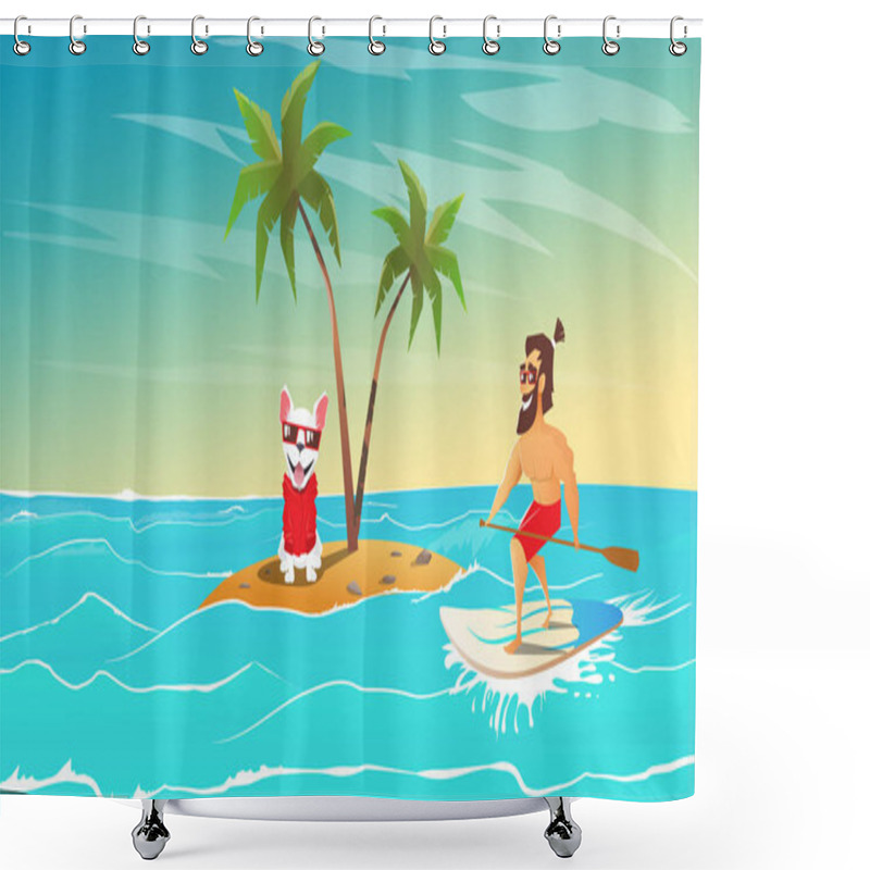 Personality  Cheerful Surfer And Dog Are Relax Shower Curtains