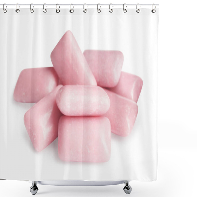 Personality  Heap Of Tasty Sweet Chewing Gums On White Background Shower Curtains