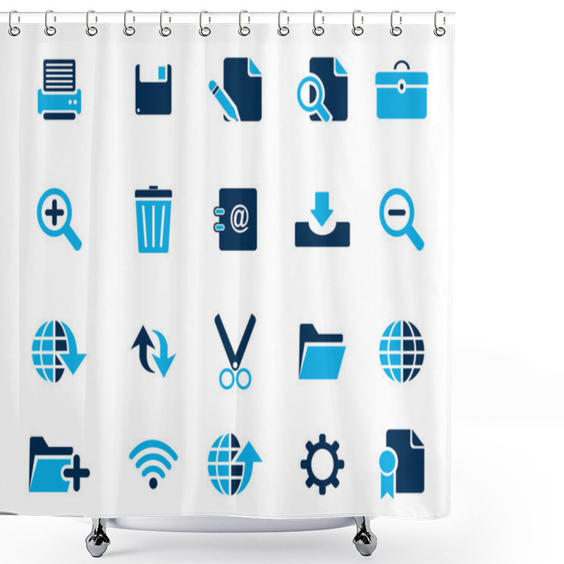 Personality  Stock Vector Blue Web And Office Icons In High Resolution. Shower Curtains