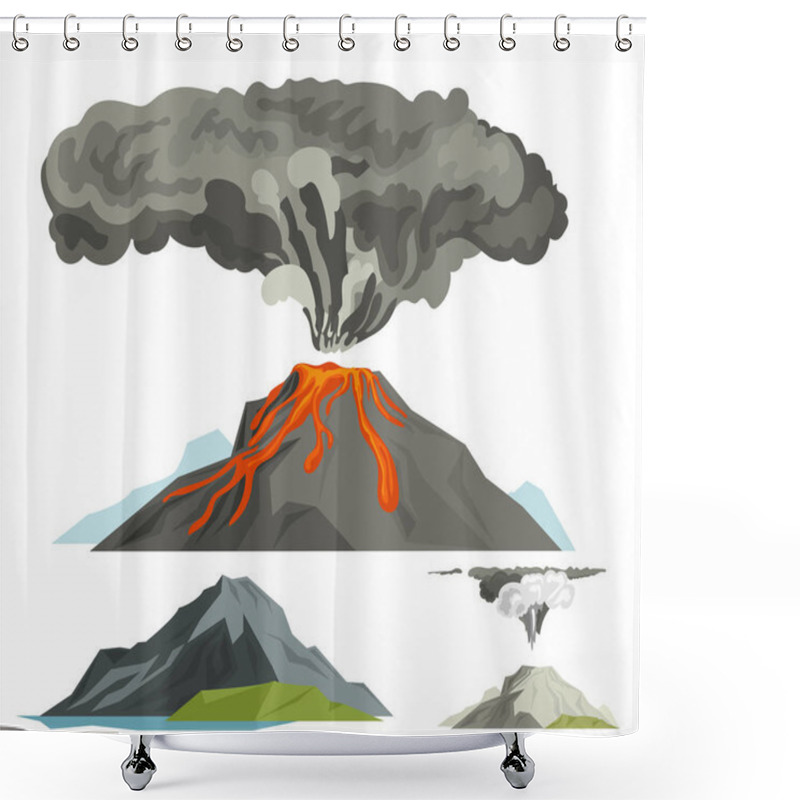 Personality  Volcano Magma Nature Blowing Up With Smoke Volcanic Eruption Lava Mountain Vector Illustration Shower Curtains