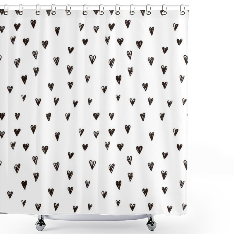 Personality  Vector Doodle Pattern With Heats, Made Of Brush Stroke. Shower Curtains