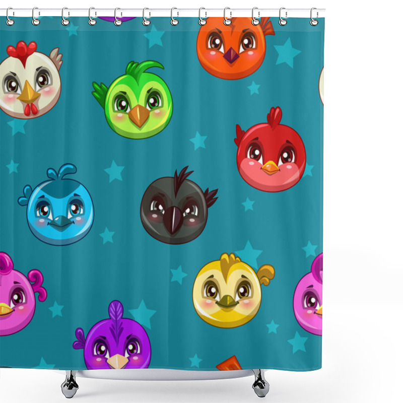 Personality  Seamless Pattern With Funny Round Birds Shower Curtains