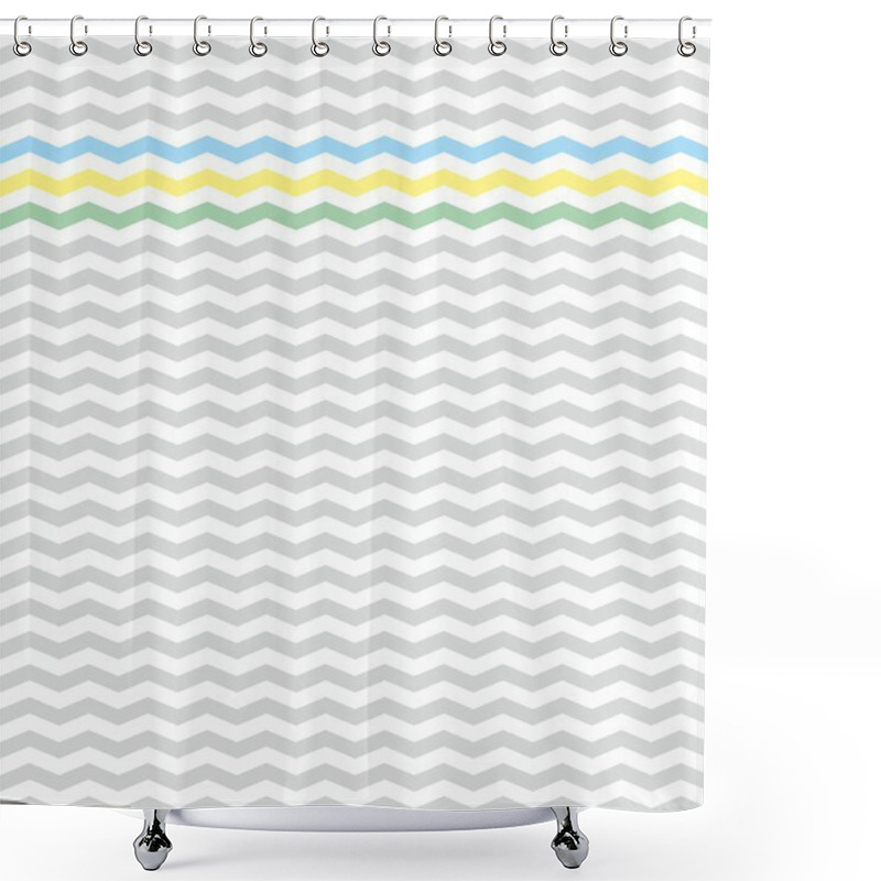 Personality  Zig Zag Grey,white, Blue And Yellow Chevron Vector Pattern Shower Curtains