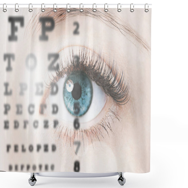 Personality  Close Up Image Of Human Eye Through Eye Chart Shower Curtains