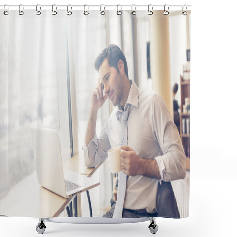 Personality  Businessman Having A Coffee Break Shower Curtains