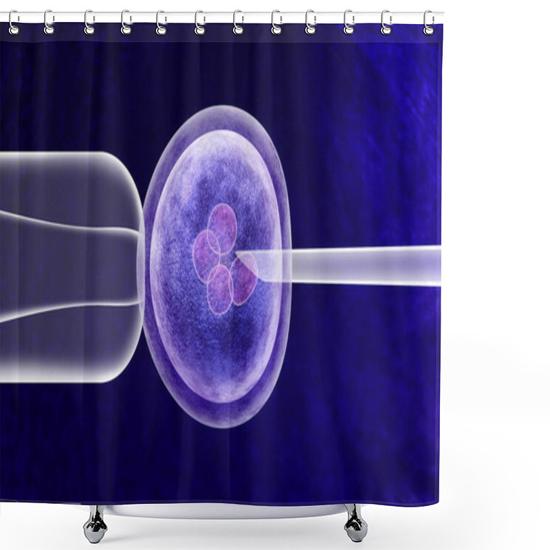 Personality  Gene Editing In Vitro Genetic CRISPR Genome Engineering Medical Biotechnology Health Care Concept With A Fertilized Human Egg Embryo And A Group Of Dividing Cells As A 3D Illustration. Shower Curtains